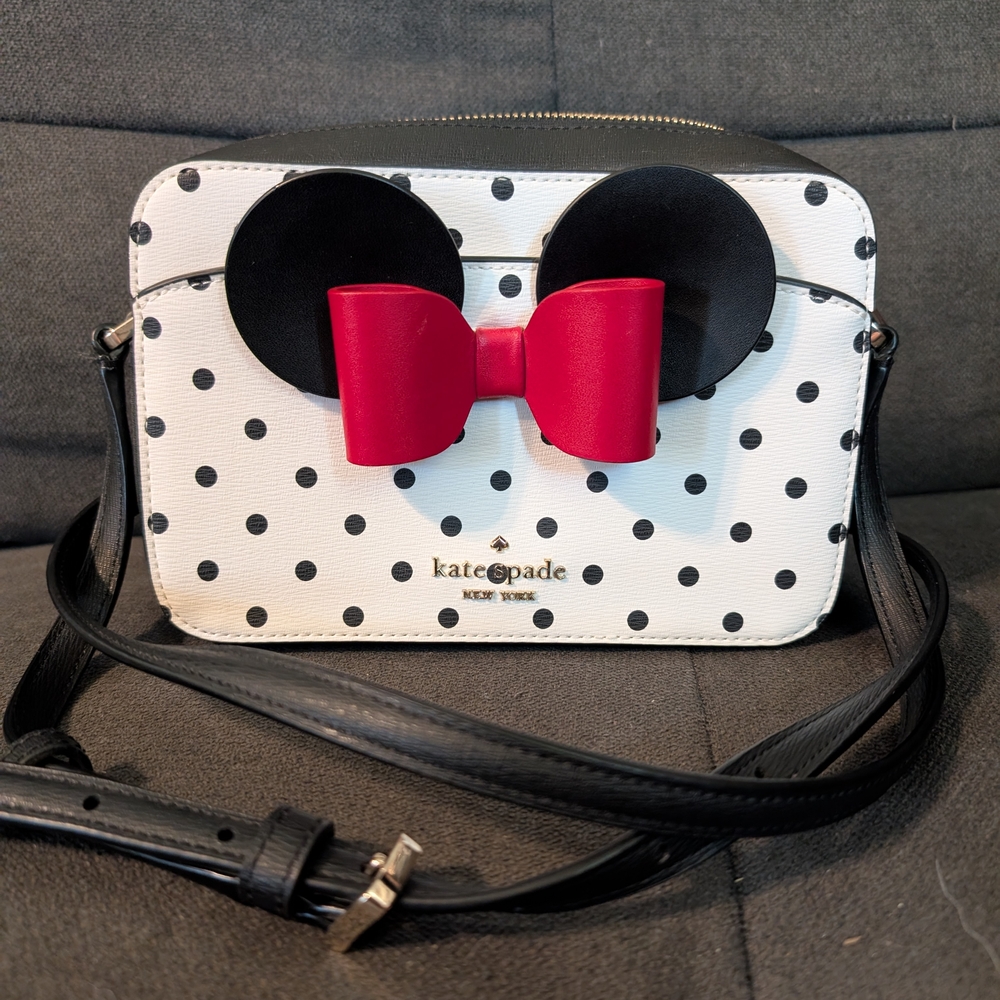 Kate Spade White and Black Polka Dot Bag with Red Bow